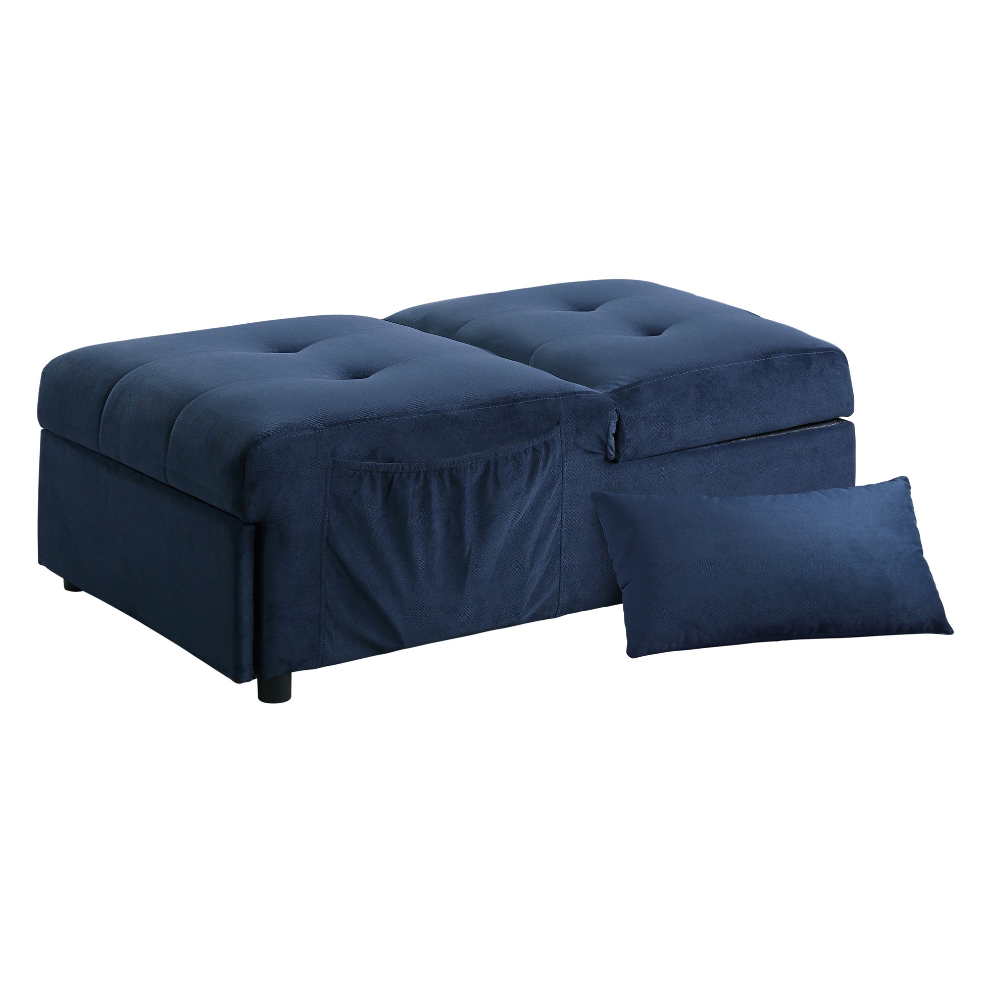 Modern Lift Top Storage Bench With Pull Out Bed 1Pc Dark Blue Velvet Tufted Solid Wood Furniture Dark Blue Velvet Blue Contemporary,Modern Flip Top Solid Wood