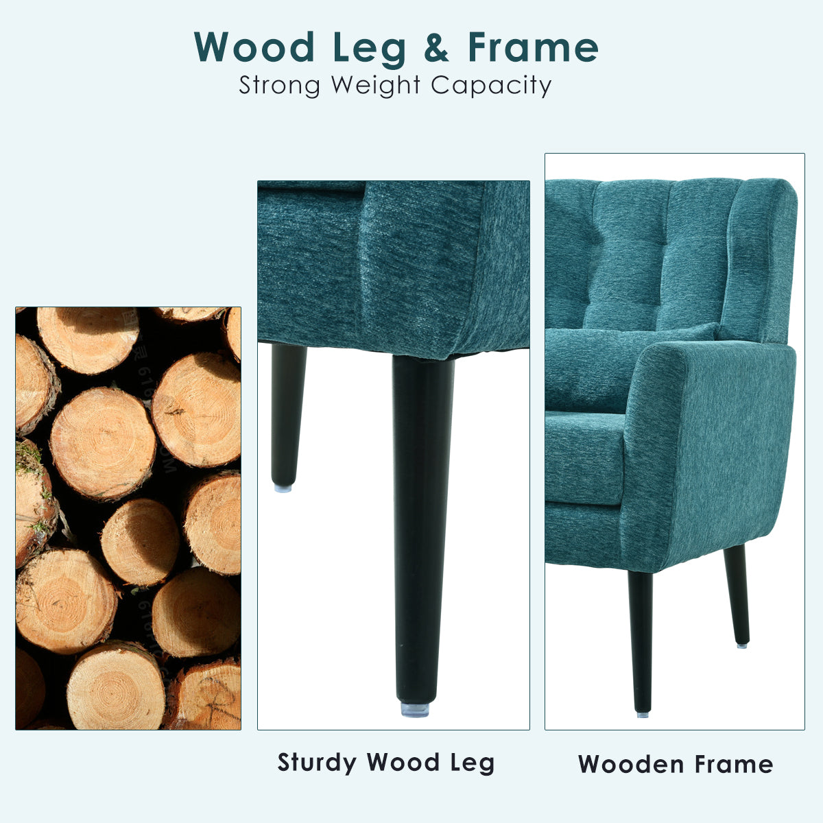 Modern Accent Chair Upholstered Foam Filled Living Room Chairs Comfy Reading Chair Mid Century Modern Chair With Chenille Fabric Lounge Arm Chairs Armchair For Living Room Bedroom Teal Teal Light Brown Primary Living Space Modern Rubberwood Foam Chenille