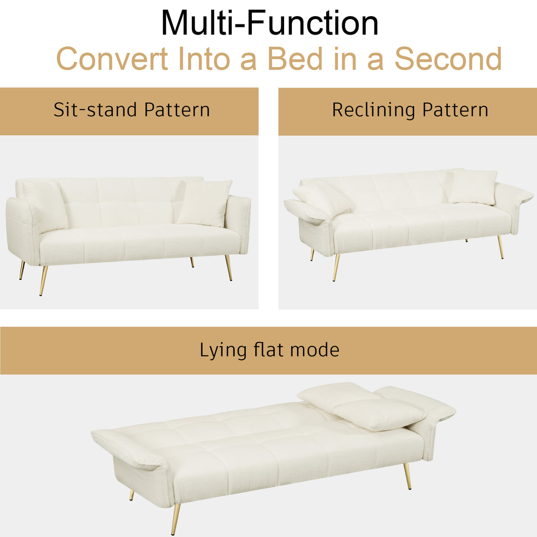 70.1 "Futon Sofa Bed, Convertible Double Sofa Bed With Folding Armrests For Living Rooms And Small Spaces Beige Light Brown Velvet Wood Primary Living Space Medium Soft Loose Back Contemporary Eucalyptus Foam Foam 2 Seat