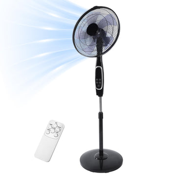 Advanced 16 Inch Stand Fan With Remote Control Adjustable Height, 3 Speeds, 45 Degree Oscillation, And Timer For Personalized Cooling Comfort And Convenience Black Plastic