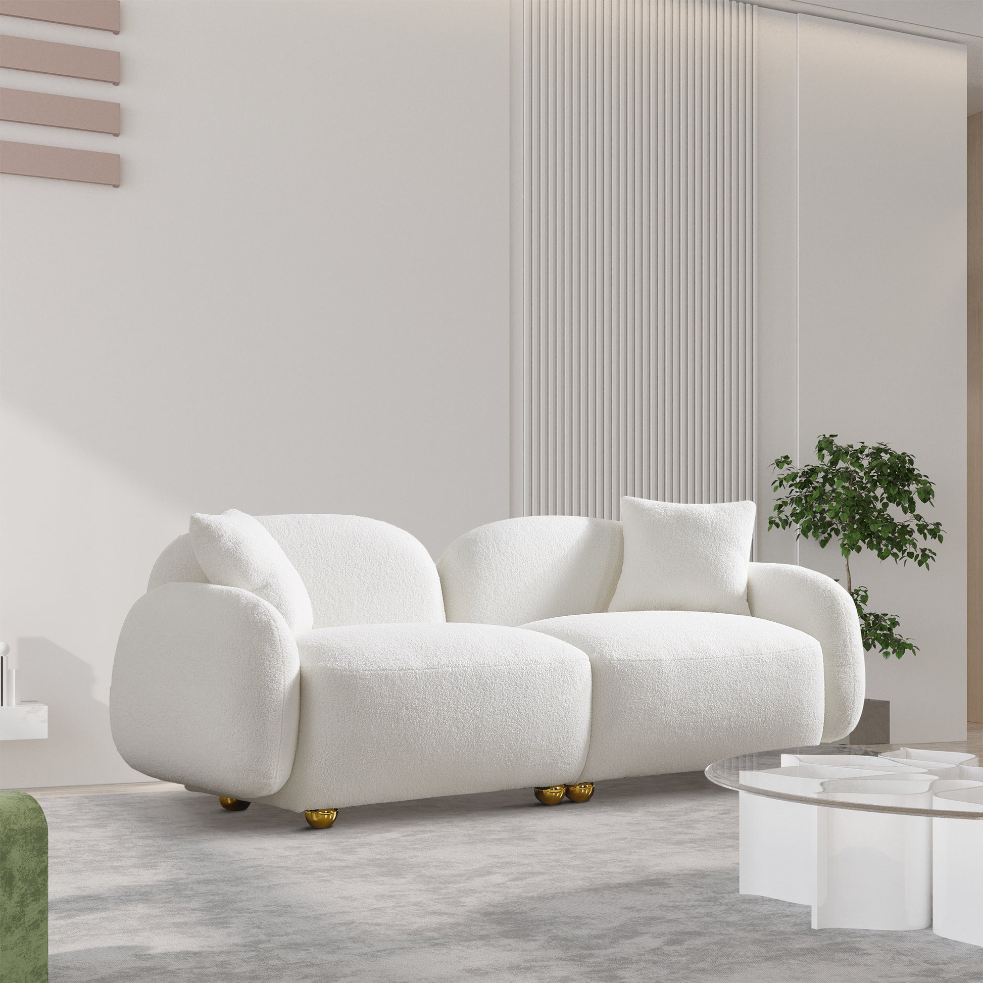 77.95" Cozy Teddy Fabric Sofa Luxurious Plush Upholstered Couch For Ultimate Comfort And Style White Teddy 3 Seat