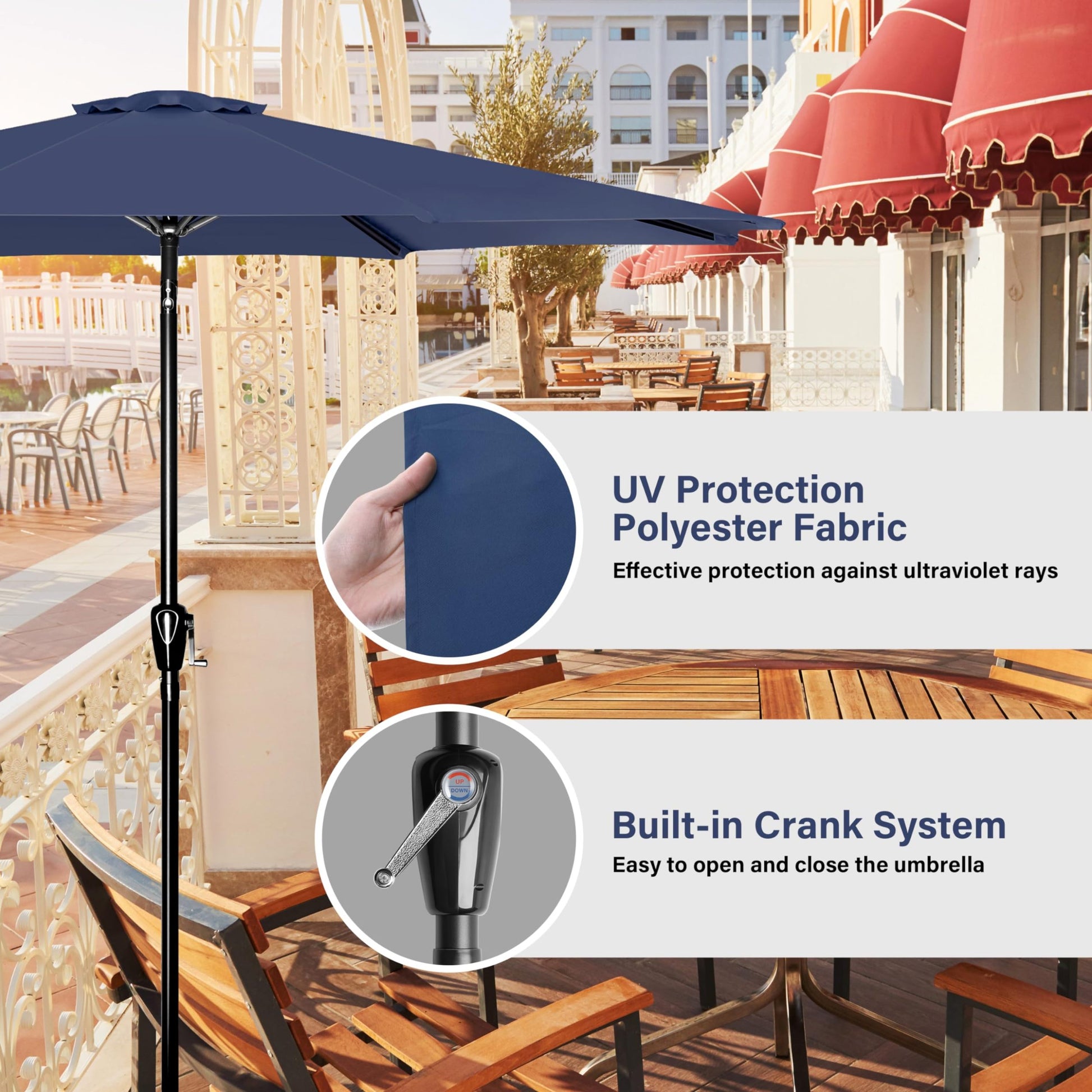 are patio umbrellas uv resistant Patio Umbrella Outdoor Table Market Yard Umbrella Dark Blue Manual Garden & Outdoor Uv Resistant Umbrellas Stainless Steel