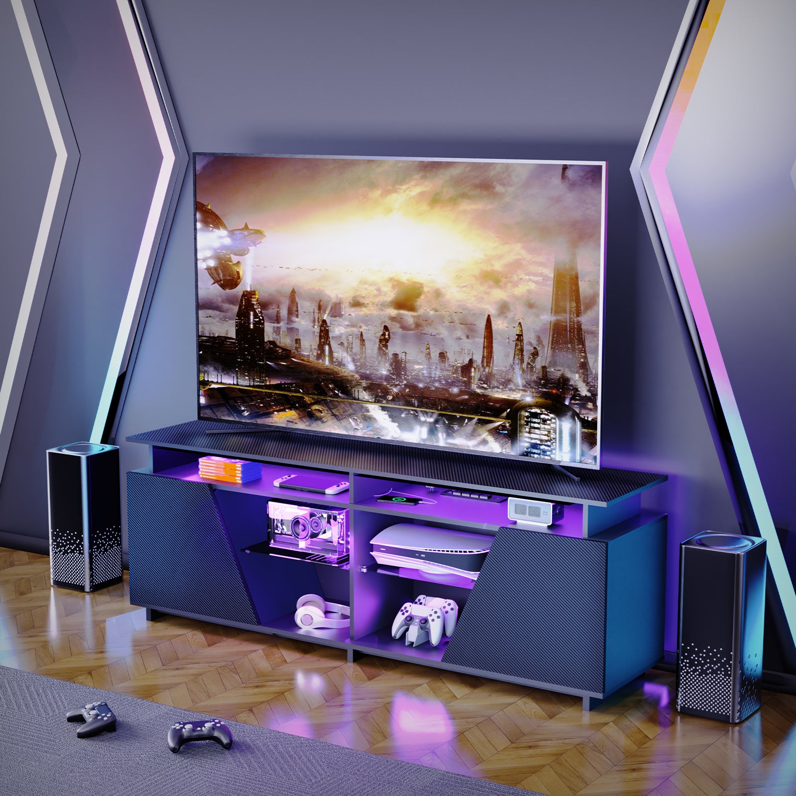 テレビ PS5 Gaming Tv Stand For Ps5 With Power Outlet,For Tvs 75 Inch And Below,Le