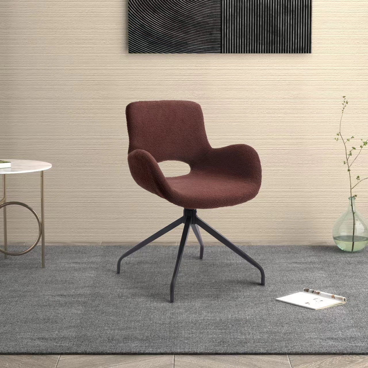 Ts Teddy Velvet Upholstered Chair With Metal Legs,Modern Accent Without Wheels, Home Office Chair Desk Chair Computer Task Chair With 360 Degree Rotating For Office Bedroom Living Room,Dark Brown Dark Brown Teddy