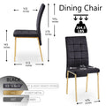 Black Velvet High Back Nordic Dining Chair Modern Fabric Chair With Golden Color Legs, Set Of 4 Metal Plaid Black Dining Room Dry Clean Modern Dining Chairs Solid Back Foam Velvet