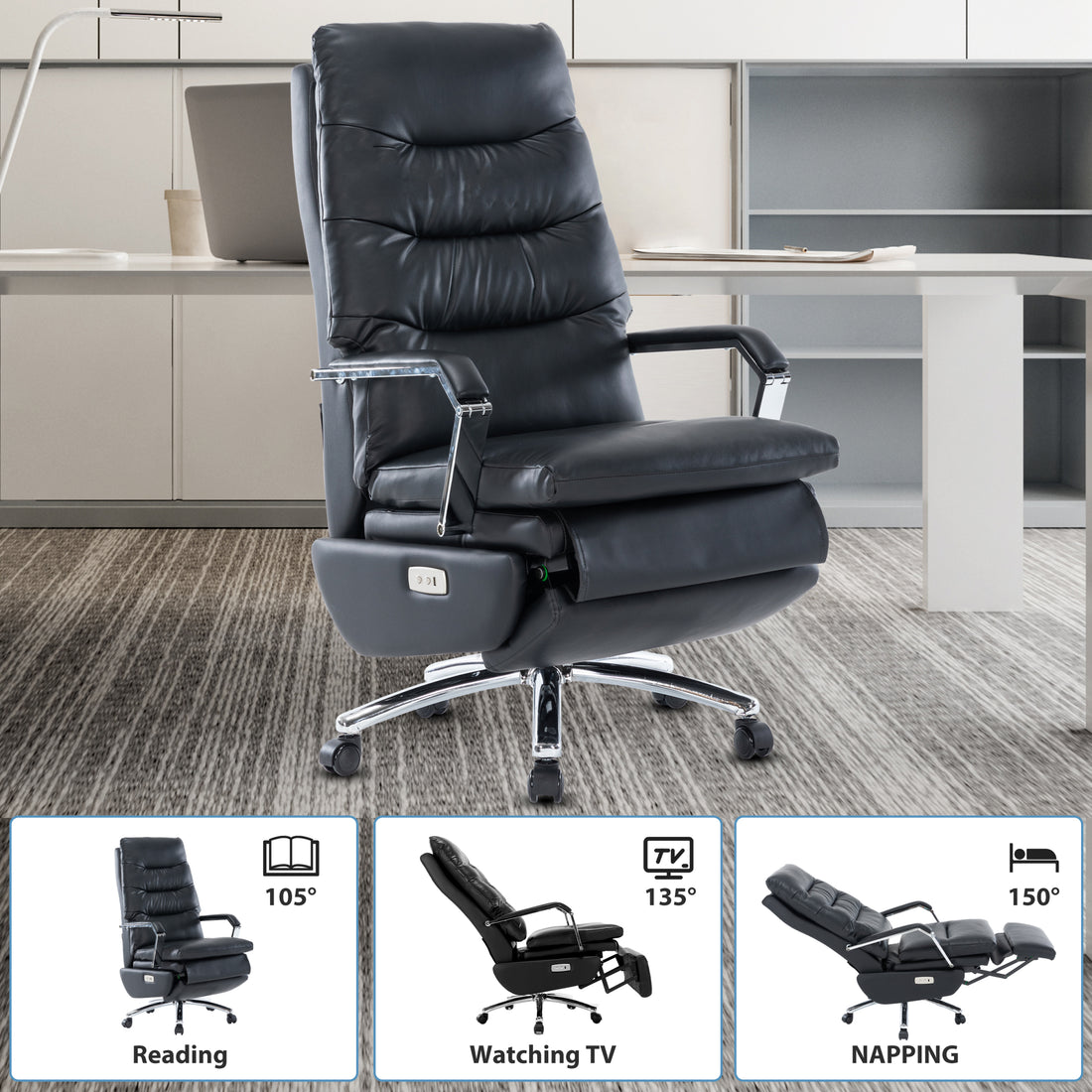 Reclining Office Chair Power Office Chair with caster-solid-office-handle-solid back-adjustable