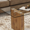 Modern Minimalist Transparent Tempered Glass Coffee Table And Dining Table, Paired With Wooden Mdf Decorative Columns. Computer Desk. Game Table. Ct 1546 Transparent Mdf Glass