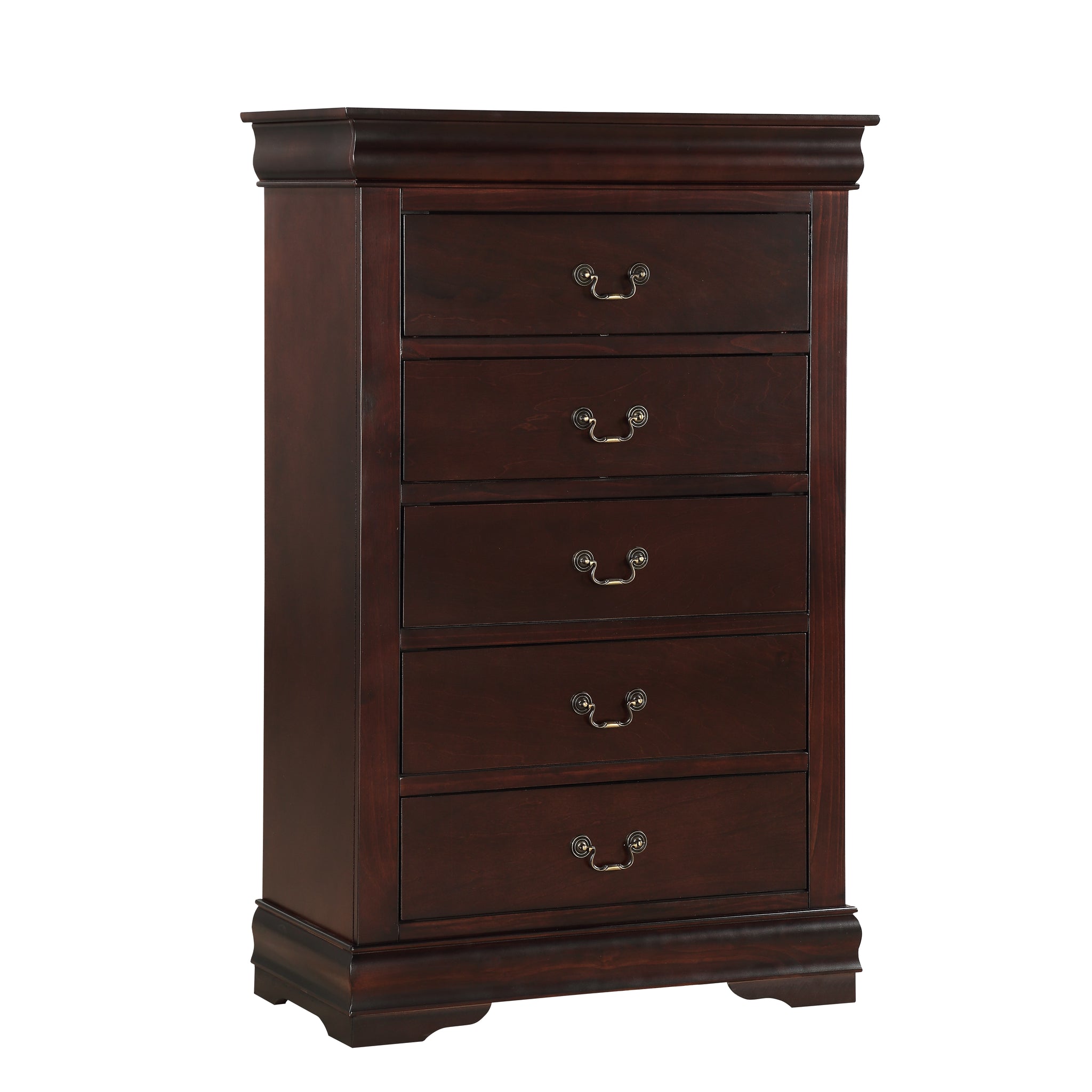 1Pc Cherry Finish Five Drawers Louis Philip Chest Solid Wood Contemporary Sleek Large Storage Cherry Transitional Solid Wood