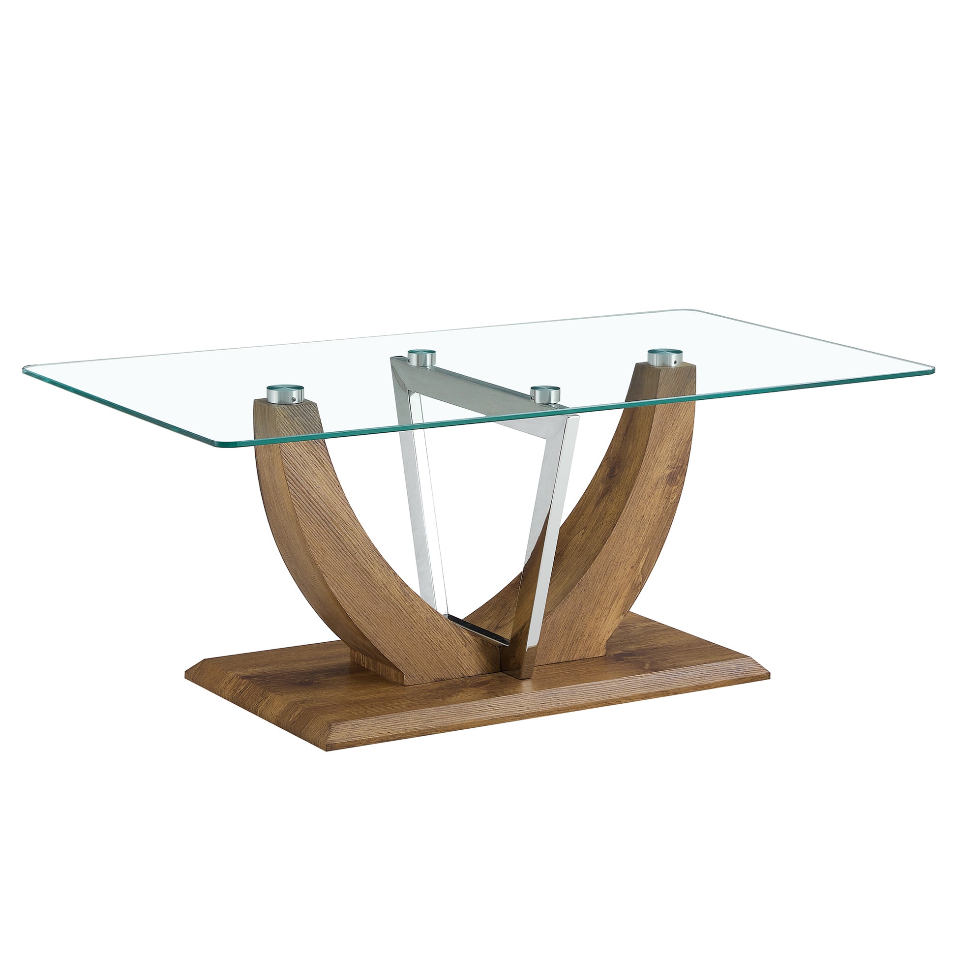 Modern Minimalist Transparent Tempered Glass Coffee Table With Wooden Mdf Legs And Stainless Steel Decorative Columns. Computer Desk. Game Table. Ct 907 Transparent Mdf Glass