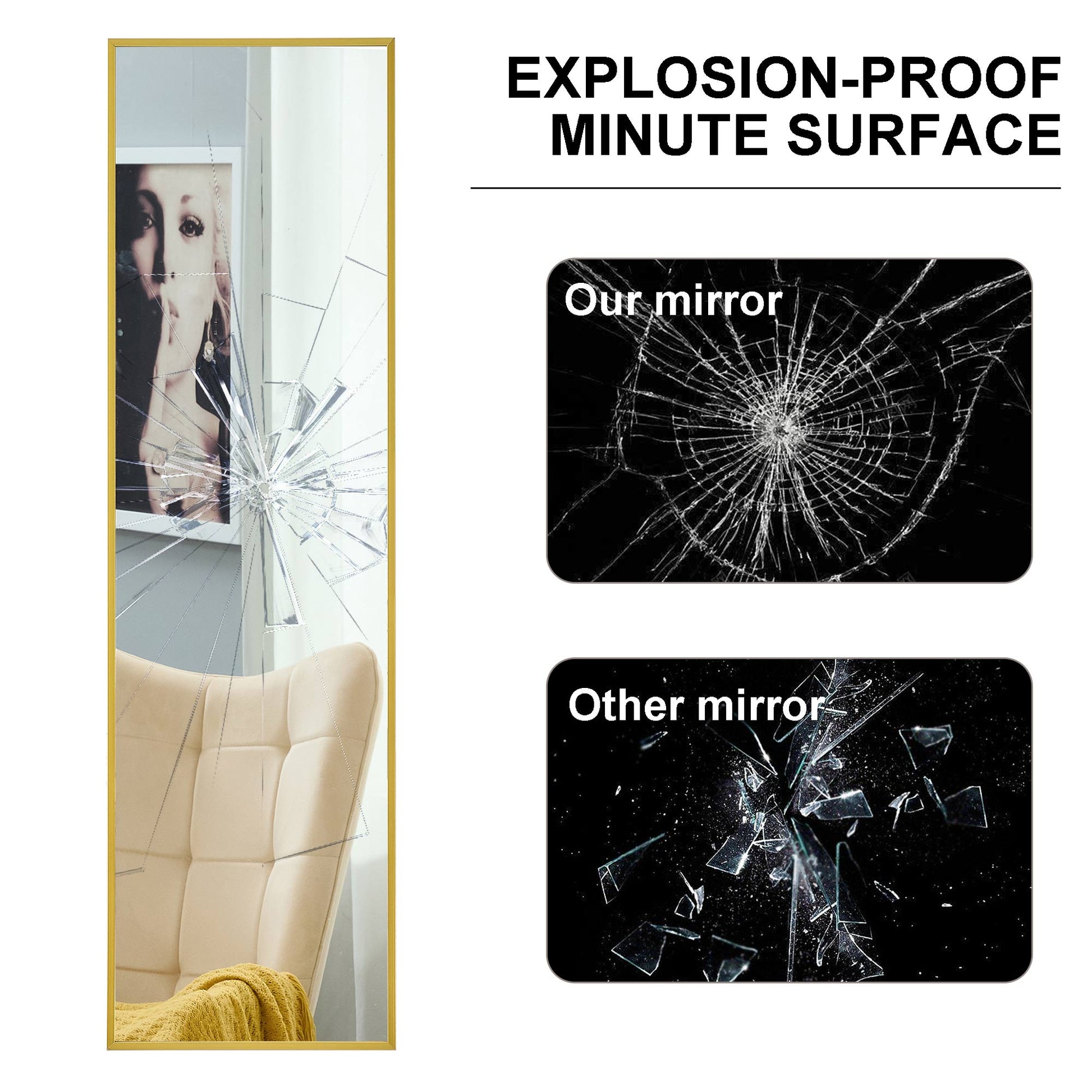 The 4Rd Generation Aluminum Alloy Metal Frame Wall Mounted Full Body Mirror, Bathroom Makeup Mirror, Bedroom Entrance, Decorative Mirror, Quality Upgrade, 48 "* 13.8" Transparent Glass