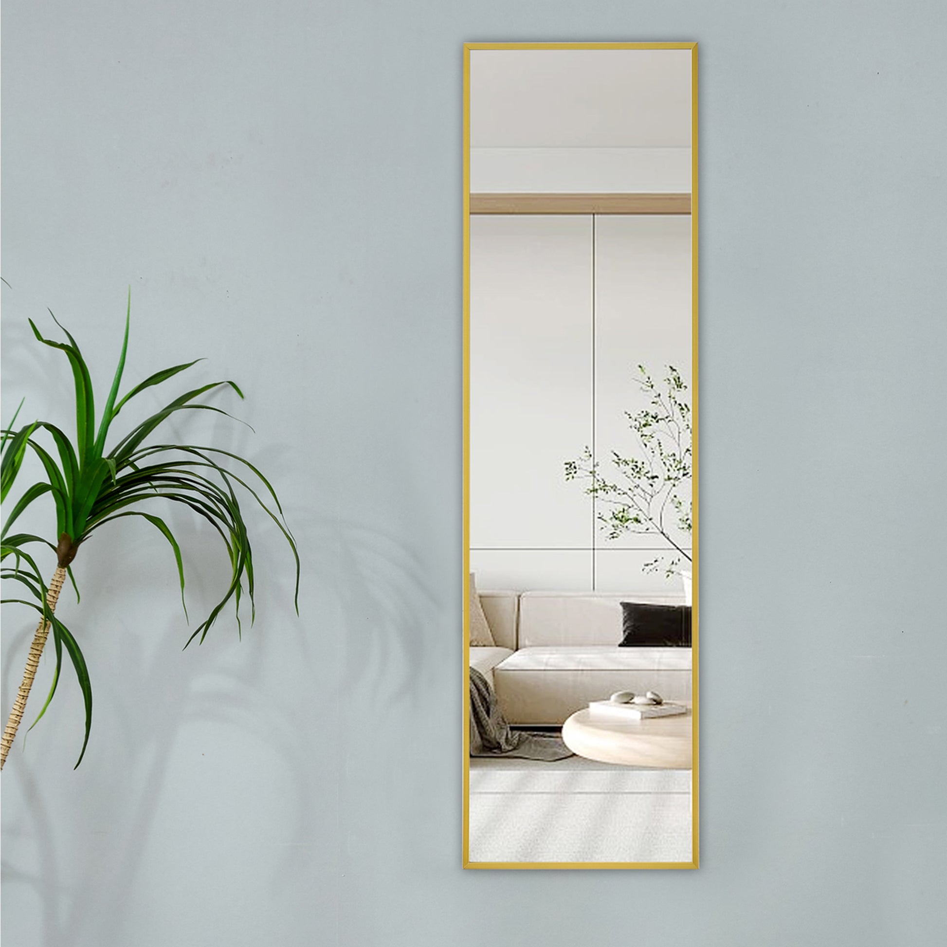 The 4Rd Generation Aluminum Alloy Metal Frame Wall Mounted Full Body Mirror, Bathroom Makeup Mirror, Bedroom Entrance, Decorative Mirror, Quality Upgrade, 48 "* 13.8" Transparent Glass