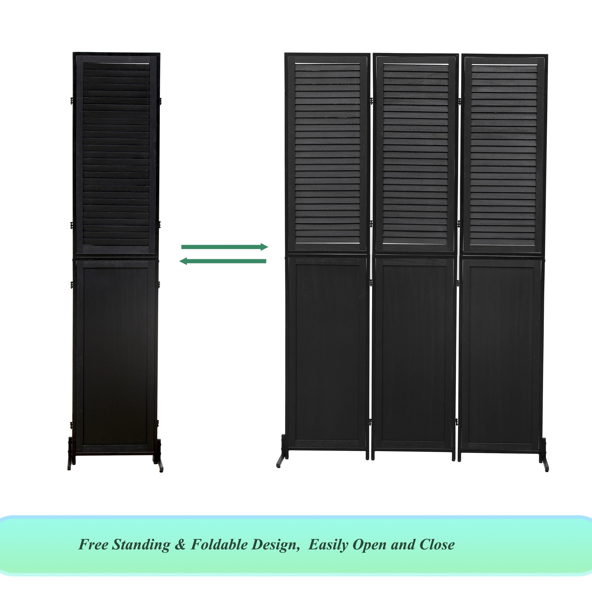 3 Panel Room Divider 6Ft Wood Folding Privacy Screen Black Room Separator Free Standing Wall Dividers Black Black Modern Metal & Wood