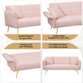 70 Inch Teddy Fleece Sofabed, Convertible Futon Sofabed With Adjustable Arms And Backrest, Modernsofa For Living Room And Bedroom. Pink Light Brown Velvet Wood Primary Living Space Medium Soft Loose Back Contemporary Eucalyptus Foam Foam 2 Seat