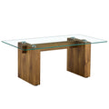 Modern Minimalist Transparent Tempered Glass Coffee Table And Dining Table, Paired With Wooden Mdf Decorative Columns. Computer Desk. Game Table. Ct 1546 Transparent Mdf Glass