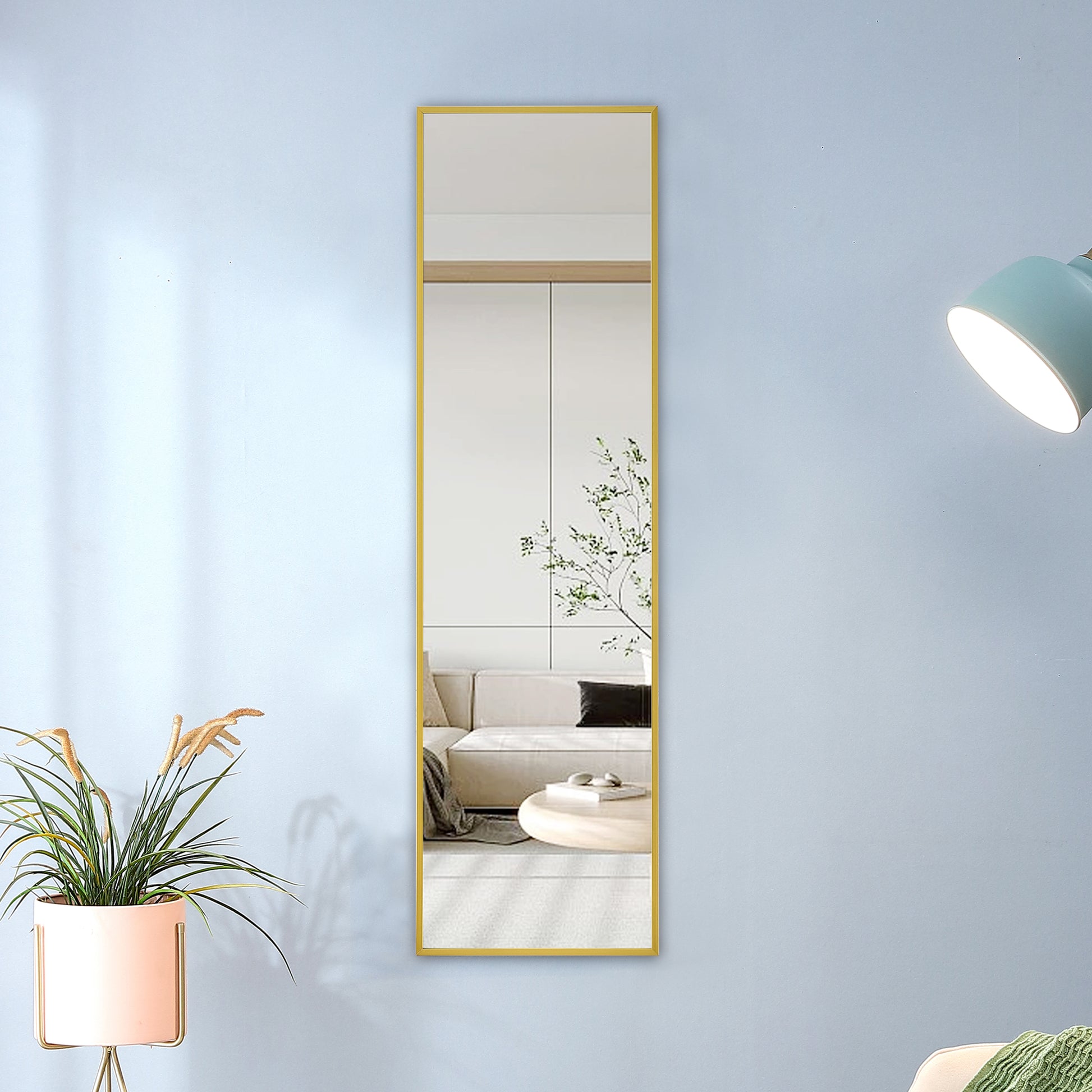 The 4Rd Generation Aluminum Alloy Metal Frame Wall Mounted Full Body Mirror, Bathroom Makeup Mirror, Bedroom Entrance, Decorative Mirror, Quality Upgrade, 48 "* 13.8" Transparent Glass