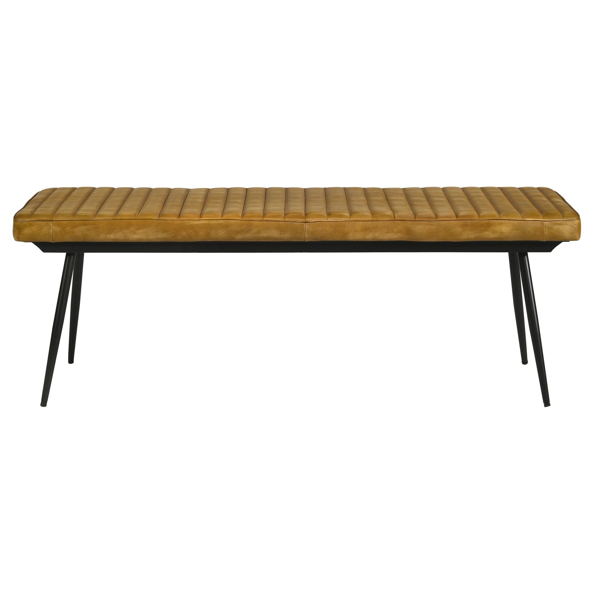 Camel and Black Tufted Cushion Side Bench brown-dining room-industrial-dining
