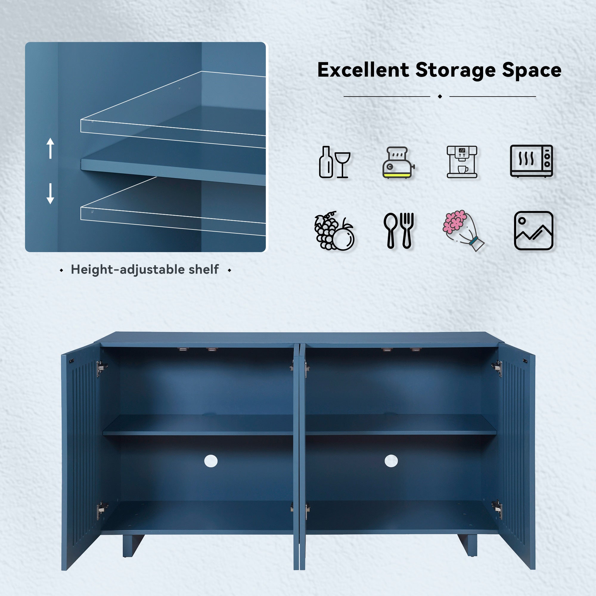 Modern Style Sideboard with Superior Storage navy blue-dining room-adjustabel shelves-mdf