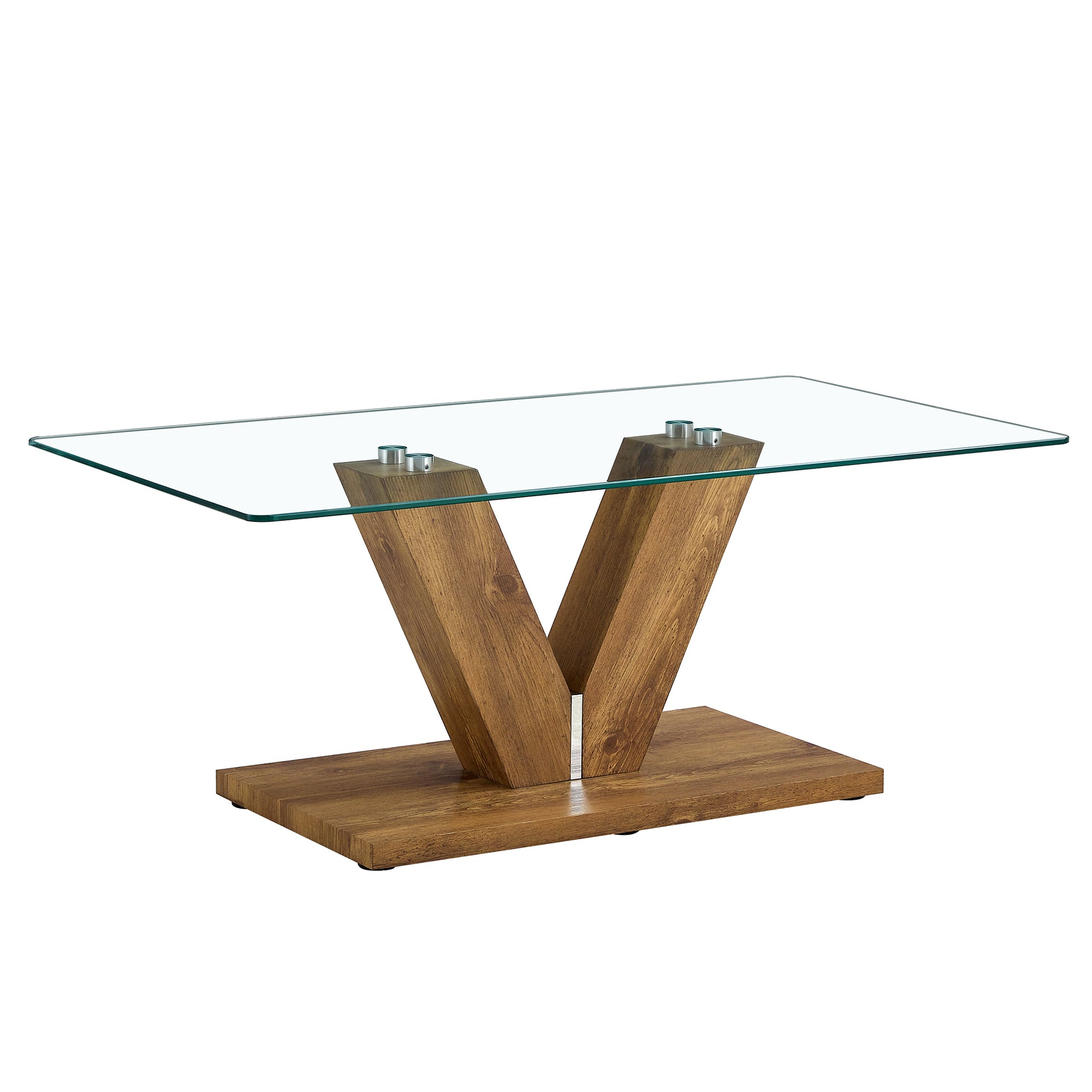 A Modern Minimalist Style Coffee Table. Transparent Tempered Glass Tabletop With Wooden Mdf Columns. Suitable For Living Room And Dining Room. Ct V Transparent Mdf Glass