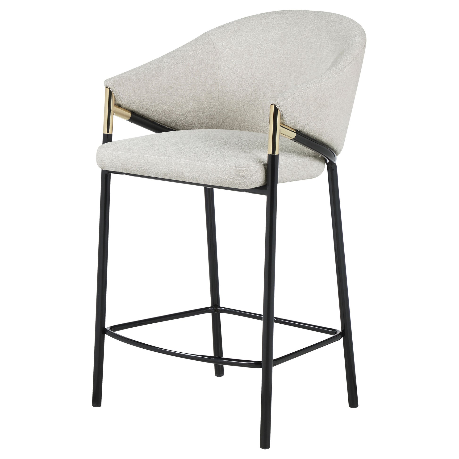 Beige And Glossy Black Sloped Arm Counter Height Stools Set Of 2 Solid Beige Dining Room Spot Clean Contemporary,Modern Bar Stools Solid Back Set Of 2 Foam Fabric