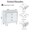 Contemporary Nightstands With Mirror Frame Accents, Bedside Table With Two Drawers And One Hidden Drawer, End Table With Crystal Pull For Living Room,Bedroom, White White 3 Drawers Solid Wood Mdf