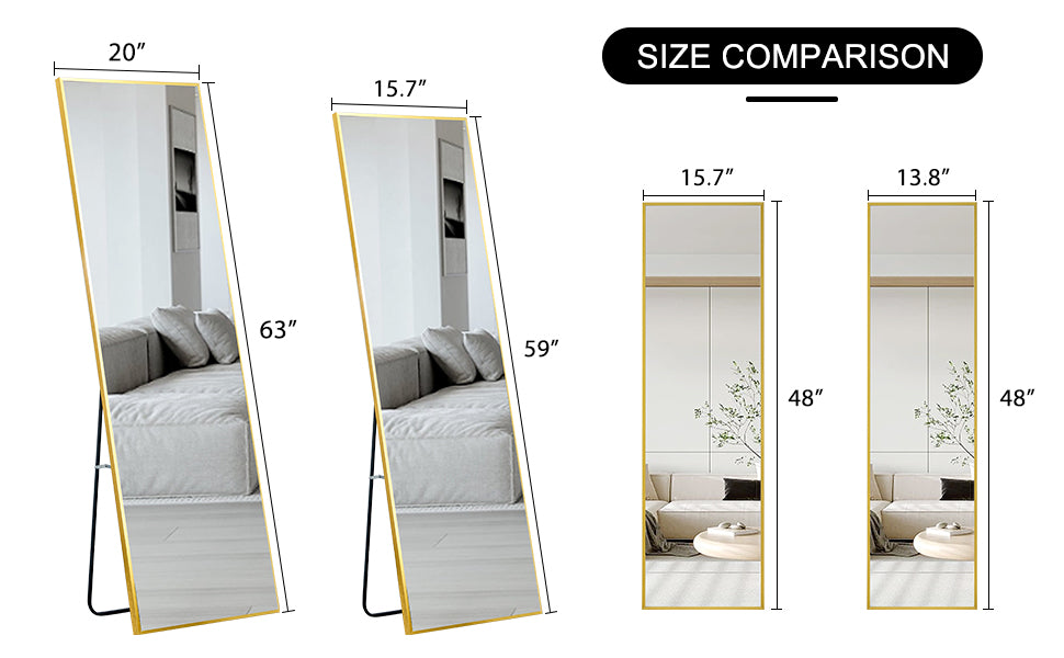 The 4Rd Generation Aluminum Alloy Metal Frame Wall Mounted Full Body Mirror, Bathroom Makeup Mirror, Bedroom Entrance, Decorative Mirror, Quality Upgrade, 48 "* 13.8" Transparent Glass