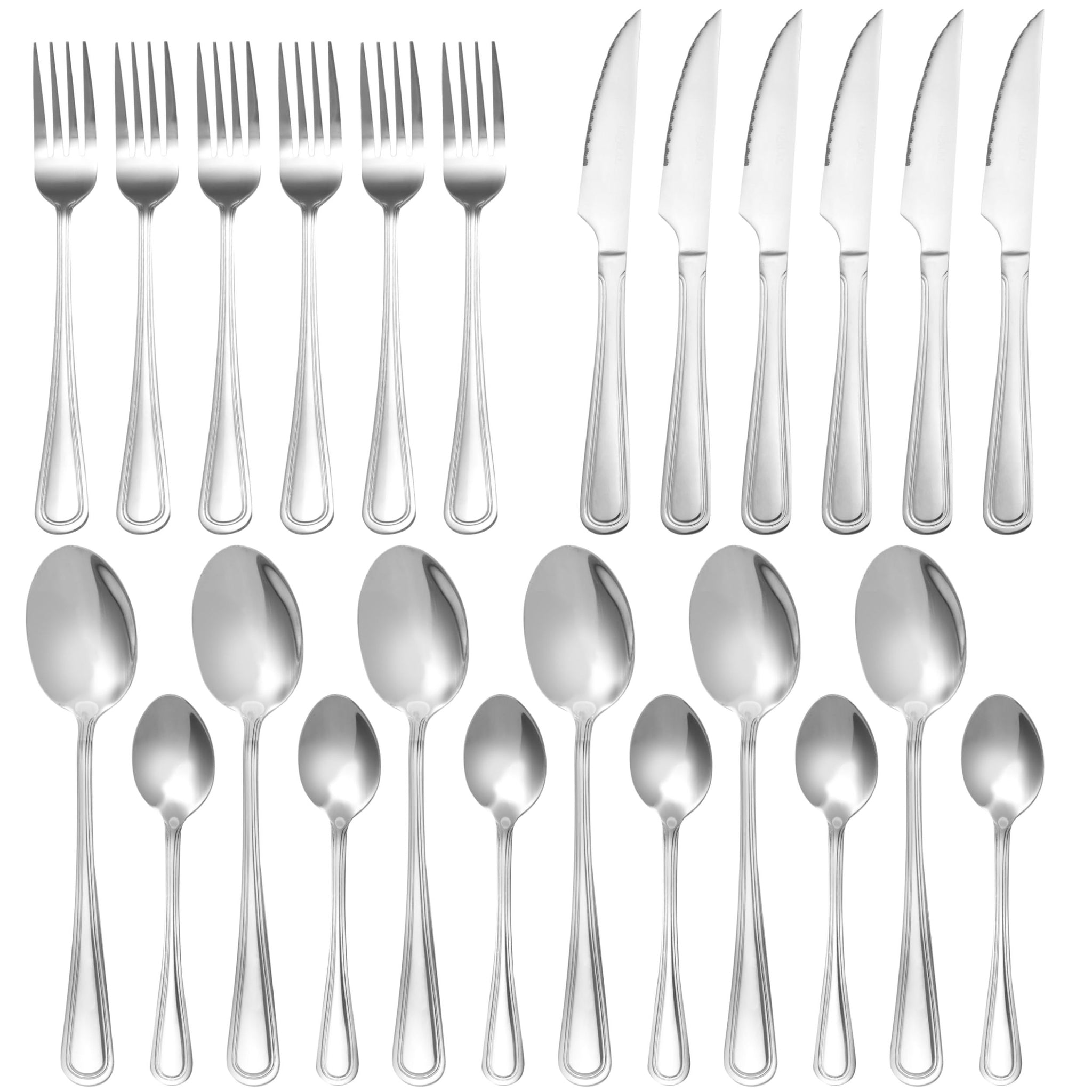 24 Piece Silverware Set, Stainless Steel Flatware Set Service For 6, Tableware Cutlery Set For Home Restaurant Party, Dinner Forks Spoons Knives, Square Edge & Mirror Polished, Dishwasher Safe Silver Dining Room Stainless Steel