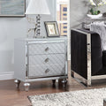 Contemporary Nightstands With Mirror Frame Accents, Bedside Table With Two Drawers And One Hidden Drawer, End Table With Crystal Pull For Living Room,Bedroom, Silver Silver 3 Drawers Solid Wood Mdf