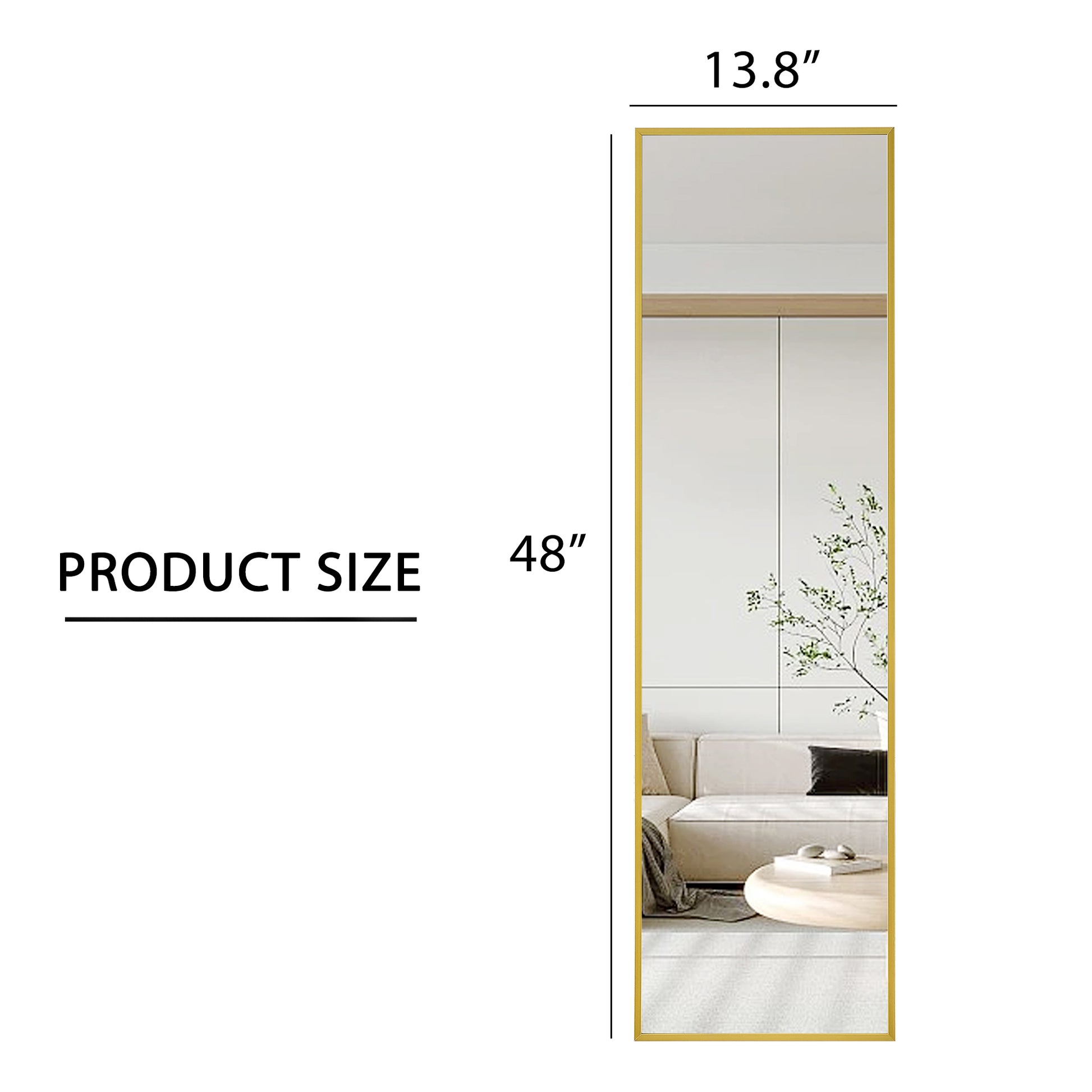 The 4Rd Generation Aluminum Alloy Metal Frame Wall Mounted Full Body Mirror, Bathroom Makeup Mirror, Bedroom Entrance, Decorative Mirror, Quality Upgrade, 48 "* 13.8" Transparent Glass