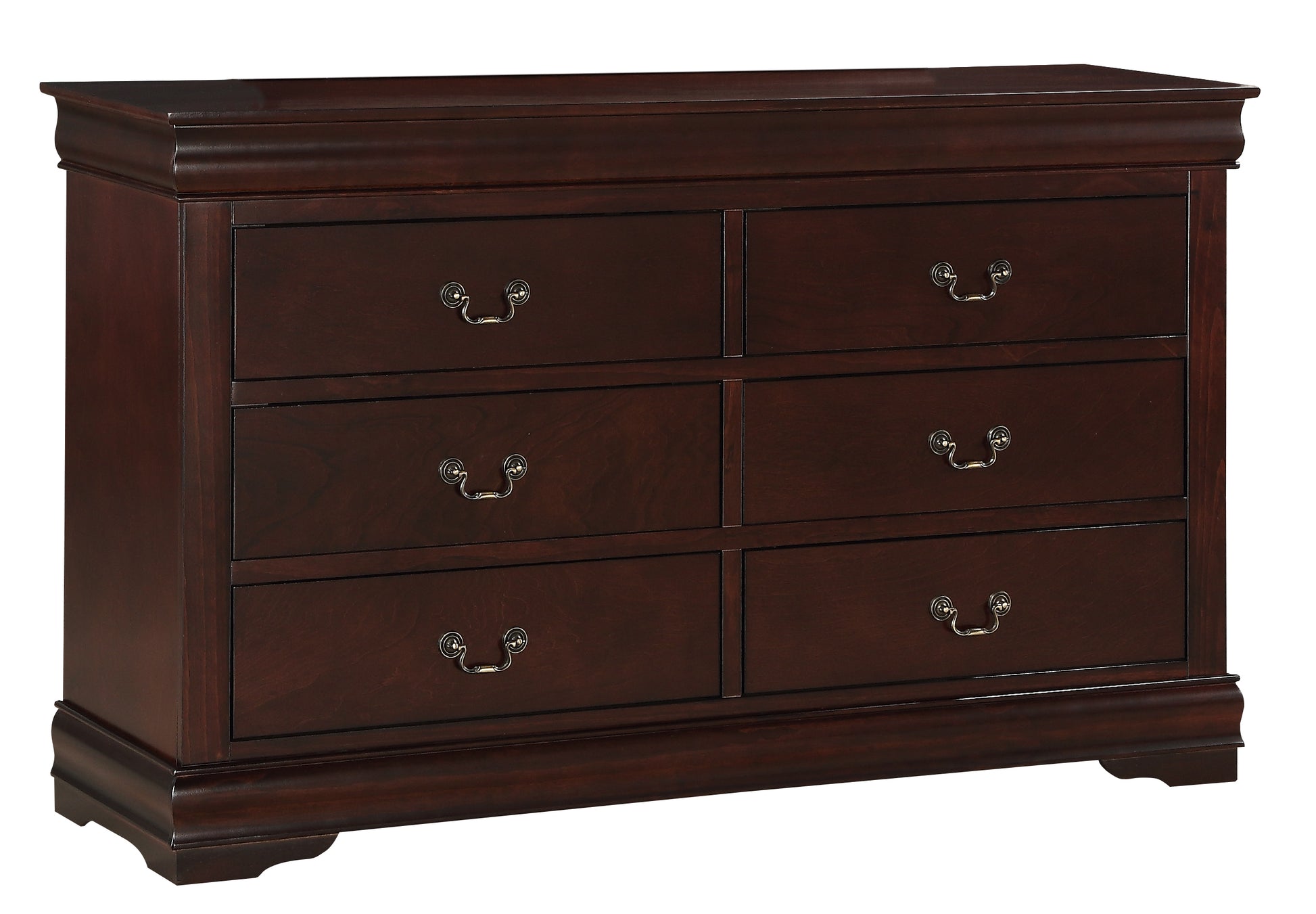 1Pc Cherry Finish Six Drawers Louis Philip Dresser Solid Wood Contempo 1Pc Cherry Finish Six Drawers Louis Philip Dresser Solid Wood Contempo