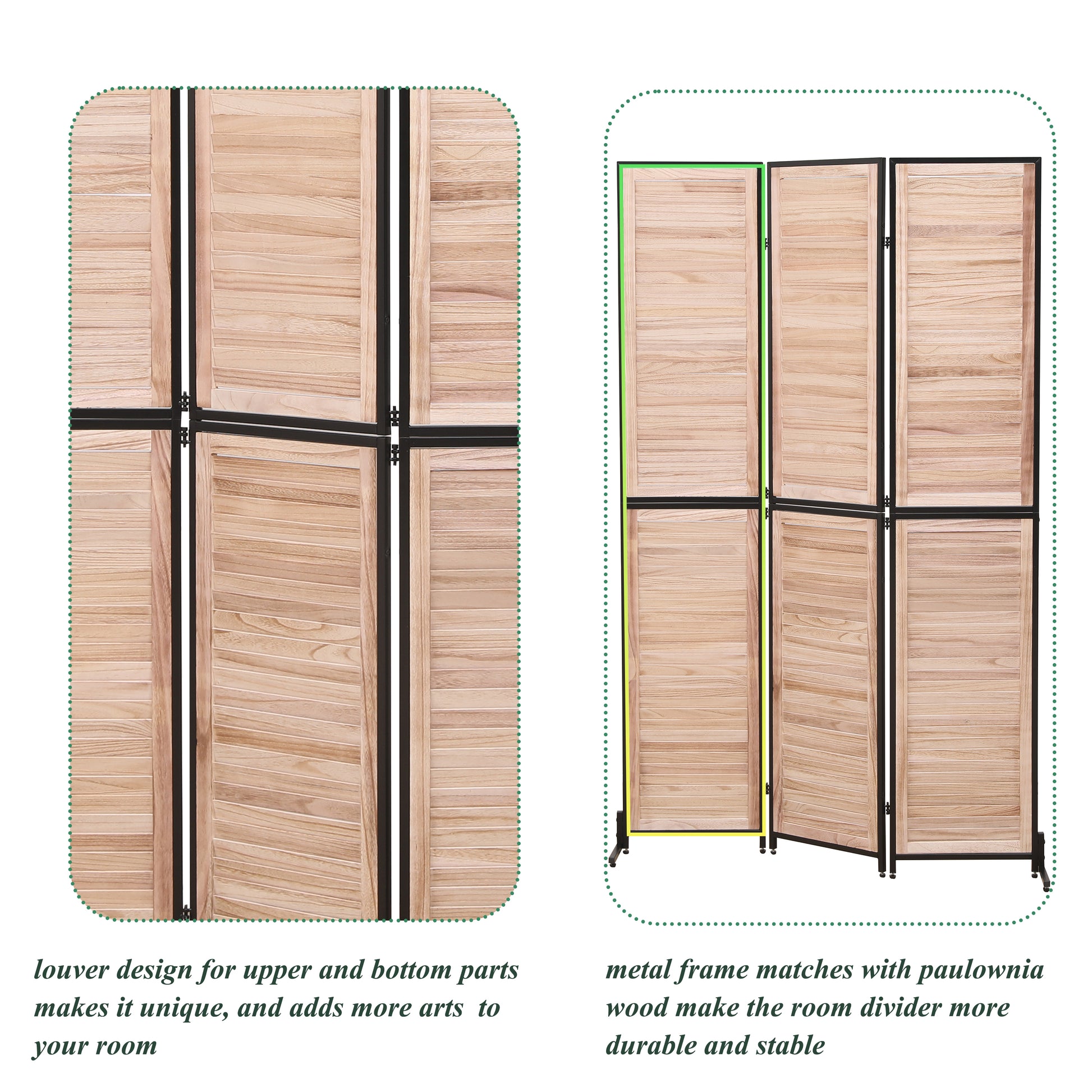 3 Panel Room Dividers And Folding Privacy Screen Natural Wooden Room Partitions 6Ft Wall Divider For Room Separation Natural Natural Metal & Wood