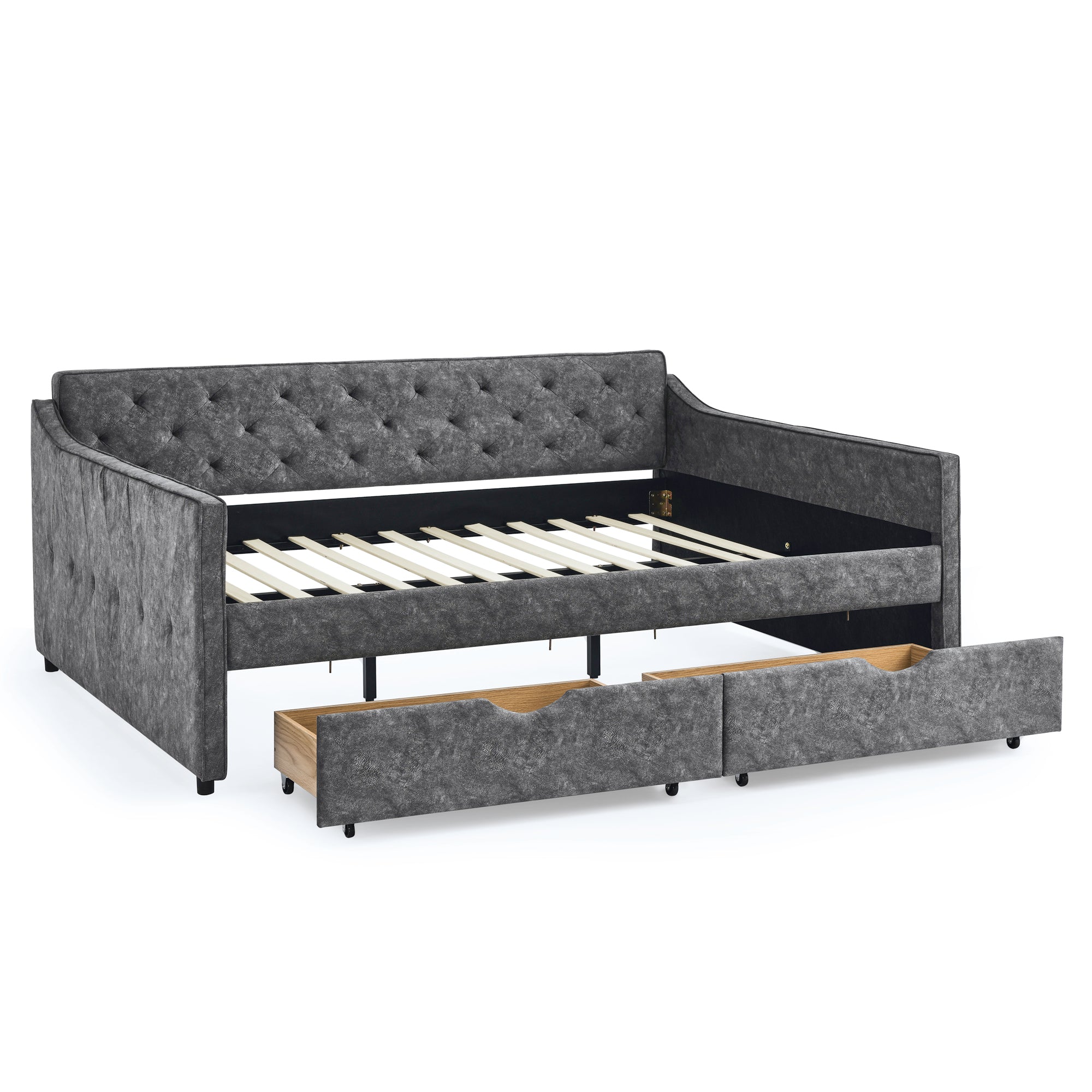 Queen Size Daybed with Drawers Upholstered Tufted Sofa box spring not