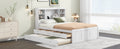 Full Size Platform Bed With Storage Headboard, Charging Station, Twin Size Trundle And 3 Drawers, Antique White Box Spring Not Required Twin Antique White Wood Bedroom Bed Frame Solid Wood Mdf