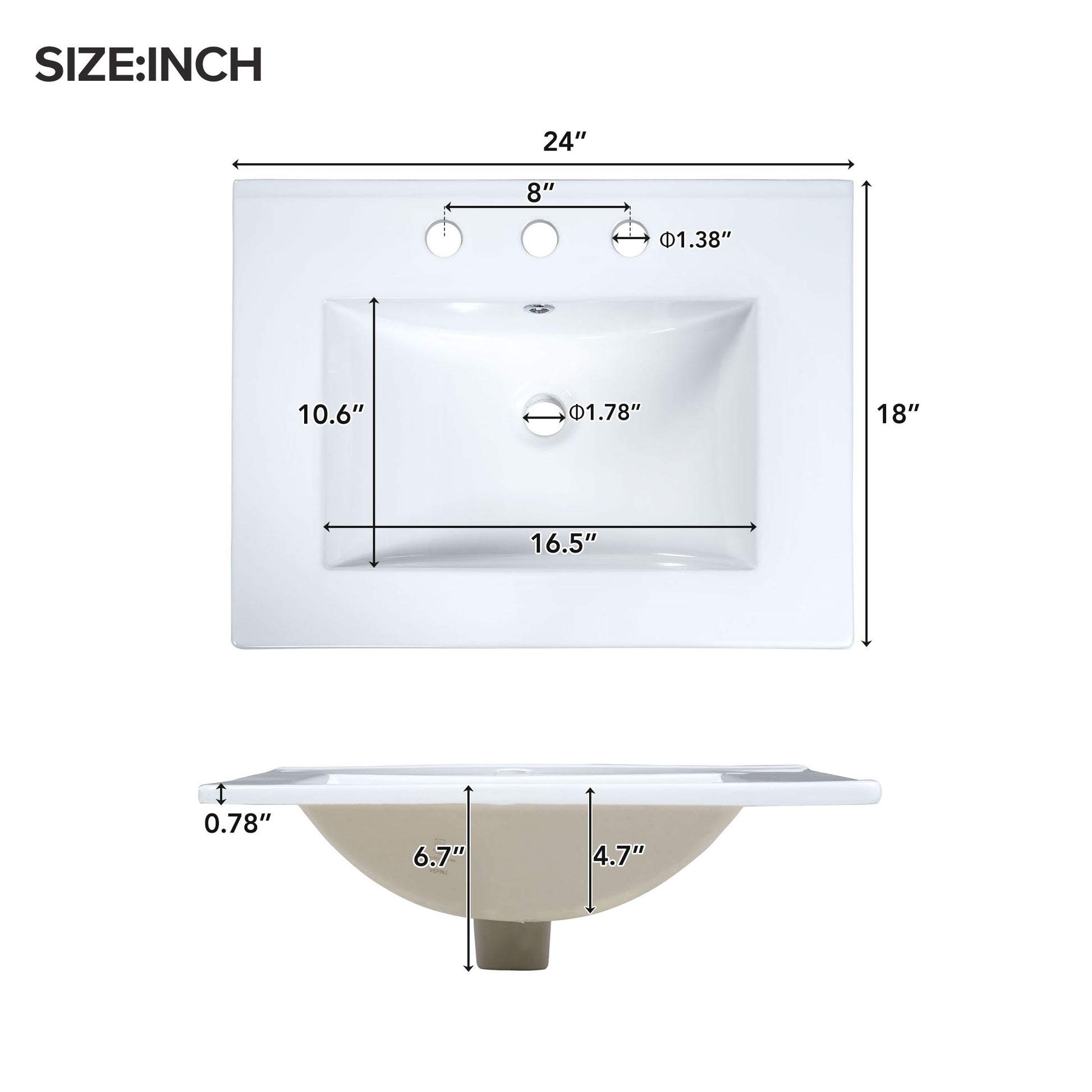 24"Bathroom Vanity Combo With Ceramic Sink, Luxurious Space Saving Vanity W24"*D18"*H34"Inch, 2 Soft Close Doors Gold White Bathroom Solid Wood Mdf