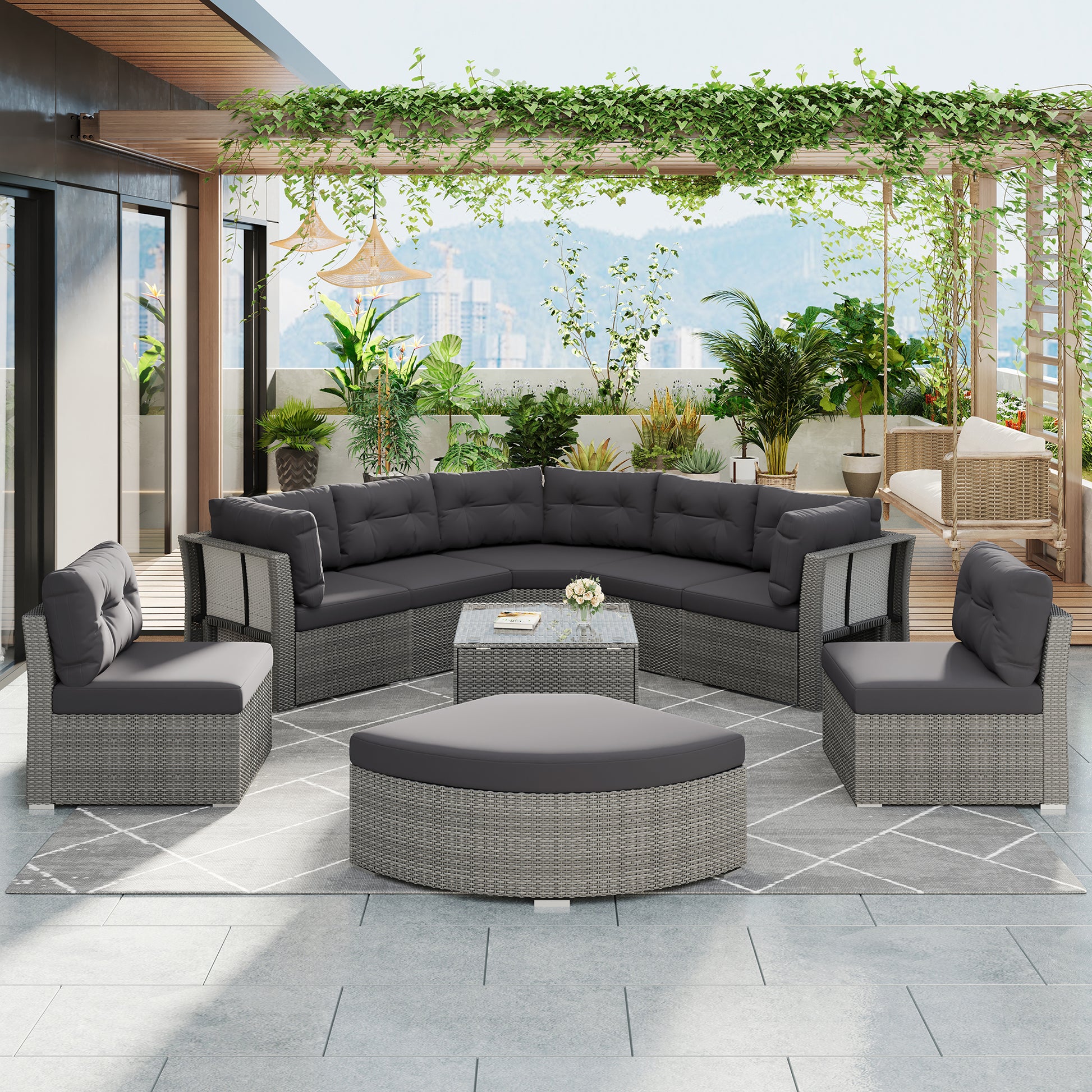 Patio Furniture Set Outdoor Furniture Daybed Rattan Sectional Furniture Set Patio Seating Group With Cushions And Center Table For Patio, Lawn, Backyard, Pool, Grey Yes Grey Water Resistant Frame Water Resistant Cushion Garden & Outdoor Sectional Seating