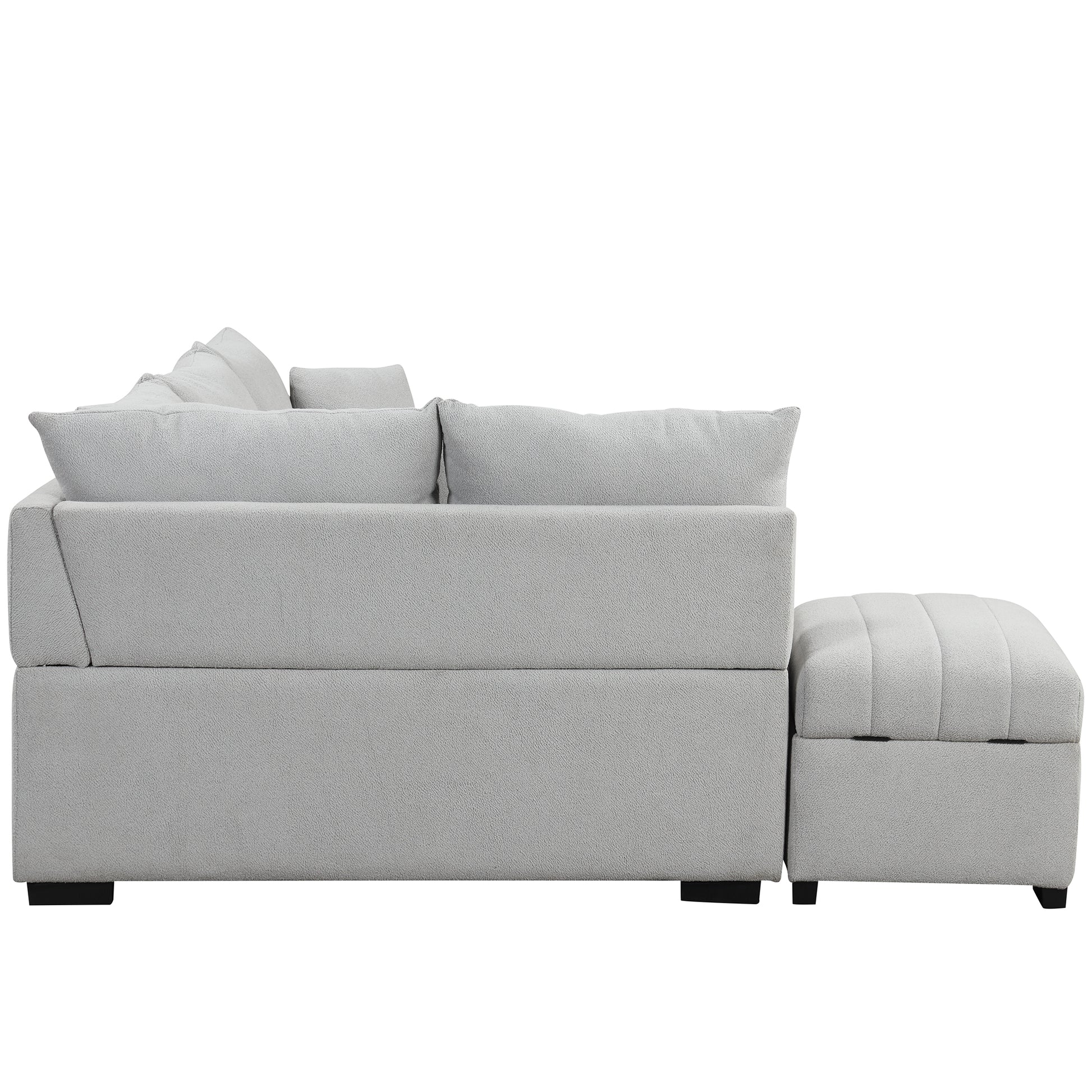 82.6" L Shaped Sectional Pull Out Sofa Bed Sleeper Sofa With Two Usb Ports, Two Power Sockets And A Movable Storage Ottoman, Gray Gray Foam Polyester