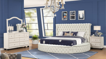 Modern Style King 4Pc Bedroom Set With Usb Ports & Made With Wood In Cream Box Spring Not Required King Cream Wood 4 Piece Set Bedroom Bed Included,Dresser Included,Mirror Included,Nightstand