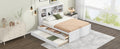 Full Size Platform Bed With Storage Headboard, Charging Station, Twin Size Trundle And 3 Drawers, Antique White Box Spring Not Required Twin Antique White Wood Bedroom Bed Frame Solid Wood Mdf
