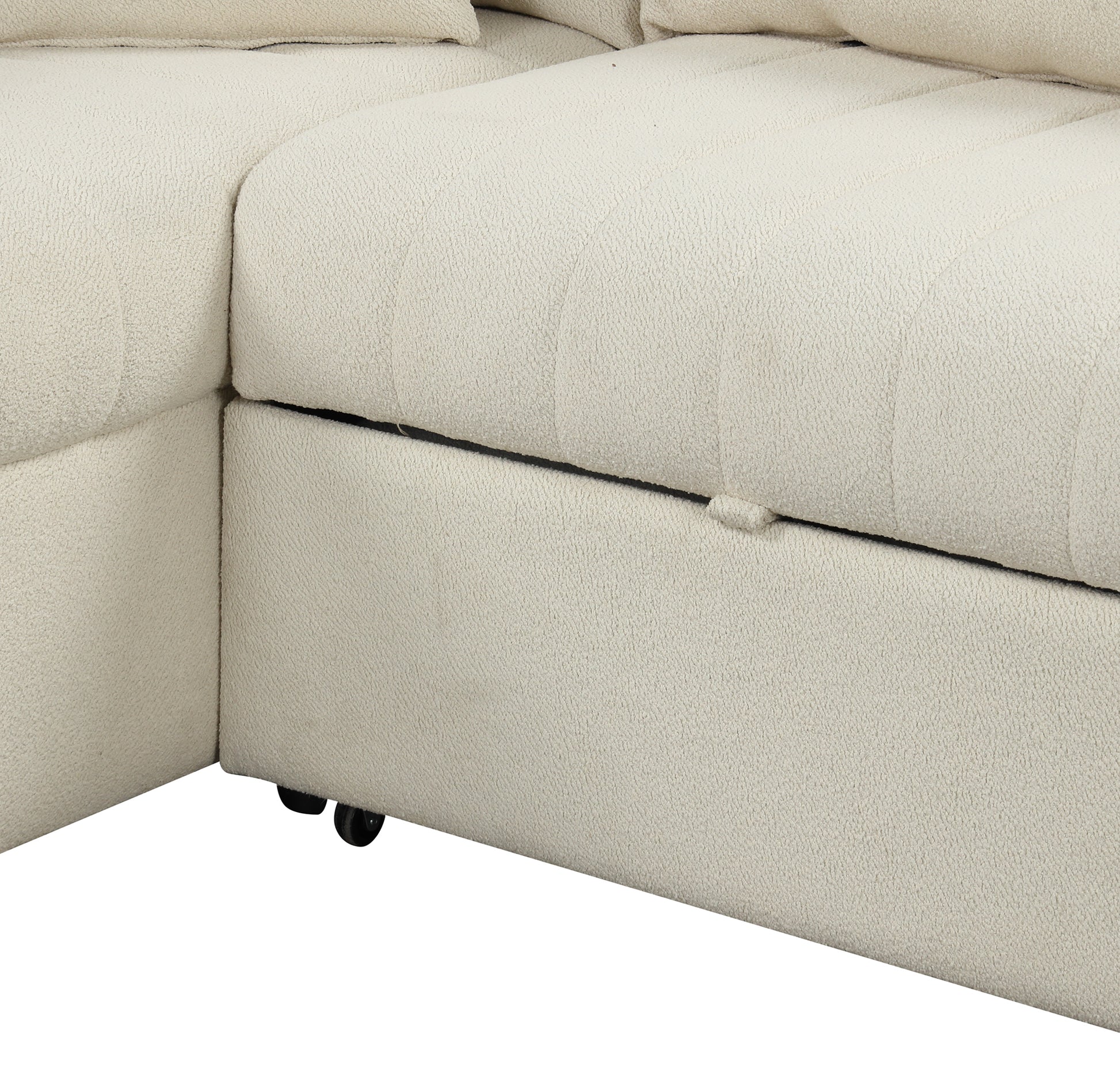 82.6" L Shaped Sectional Pull Out Sofa Bed Sleeper Sofa With Two Usb Ports, Two Power Sockets And A Movable Storage Ottoman, Beige Beige Foam Polyester