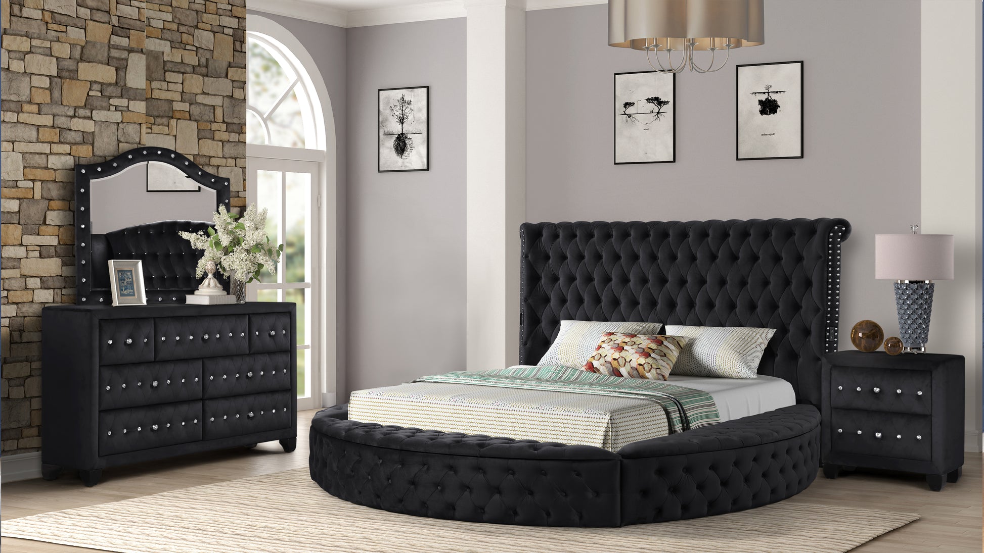 King 4 Pc Bedroom Set Made With Wood In Black Color Box Spring Not Required King Black Wood 4 Piece Set Bedroom Bed Included,Dresser Included,Mirror King 4 Pc Bedroom Set Made With Wood In Black Color Box Spring Not Required King Black Wood 4 Piece Set Bedroom Bed Included,Dresser Included,Mirror
