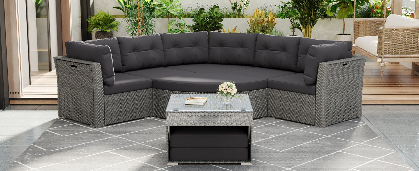 Patio Furniture Set Outdoor Furniture Daybed Rattan Sectional Furniture Set Patio Seating Group With Cushions And Center Table For Patio, Lawn, Backyard, Pool, Grey Yes Grey Water Resistant Frame Water Resistant Cushion Garden & Outdoor Sectional Seating