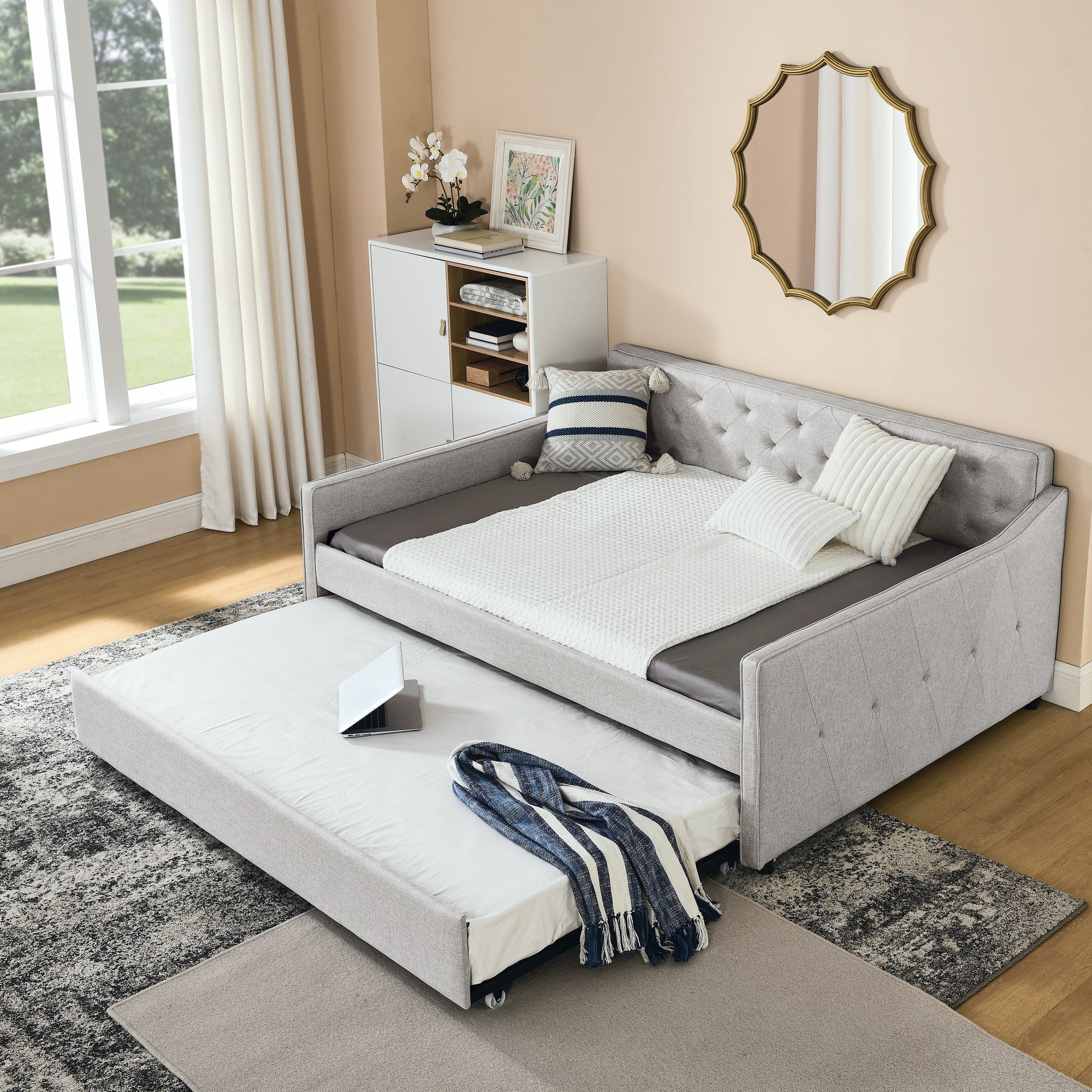 Full Size Daybed with Twin Size Trundle Upholstered box spring not