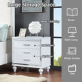 Contemporary Nightstands With Mirror Frame Accents, Bedside Table With Two Drawers And One Hidden Drawer, End Table With Crystal Pull For Living Room,Bedroom, White White 3 Drawers Solid Wood Mdf