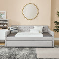 Full Size Daybed With Twin Size Trundle Upholstered Tufted Sofa Bed, Waved Shape Arms, Beige Box Spring Not Required Full Beige Wood Bedroom Eucalyptus Linen Linen