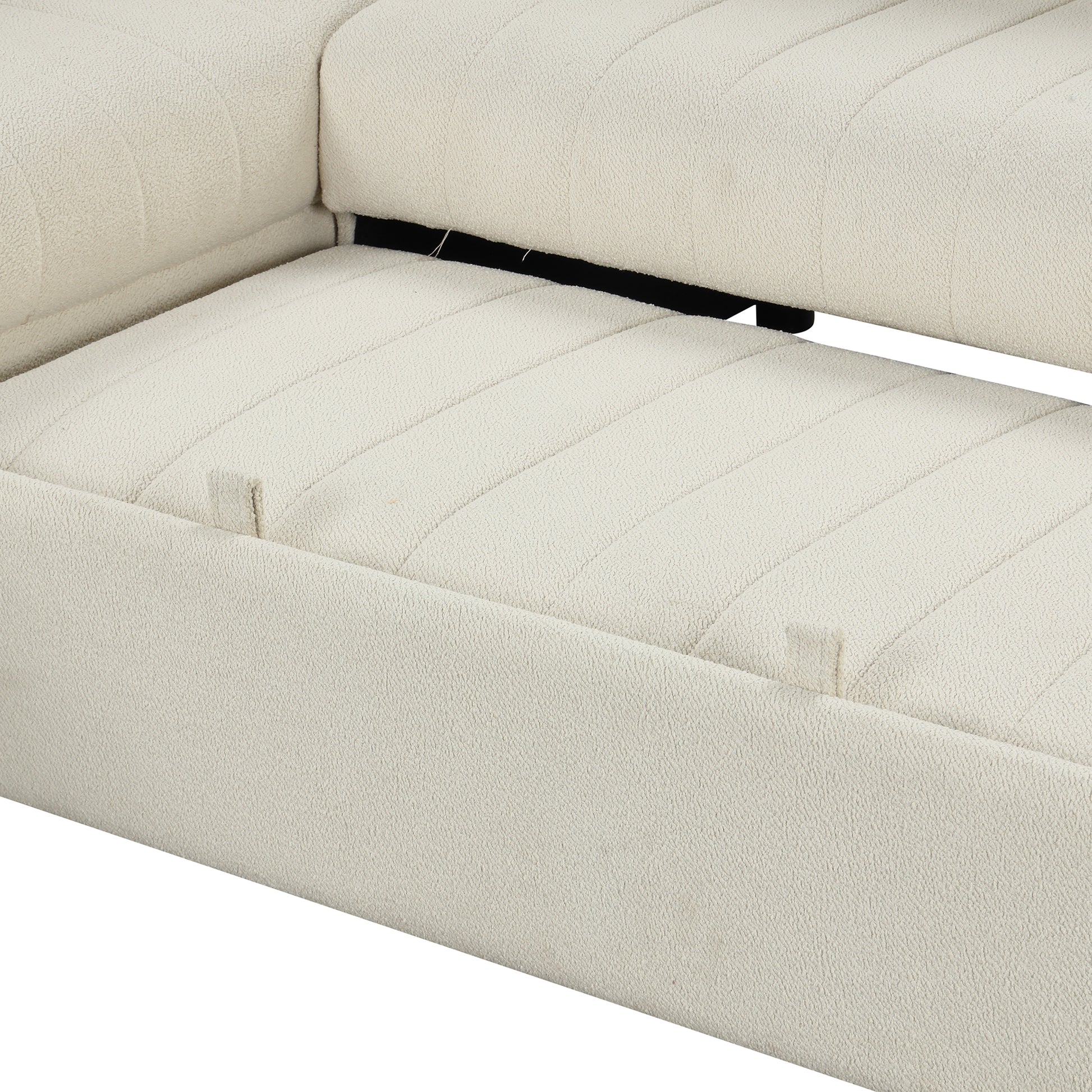 82.6" L Shaped Sectional Pull Out Sofa Bed Sleeper Sofa With Two Usb Ports, Two Power Sockets And A Movable Storage Ottoman, Beige Beige Foam Polyester