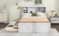 Full Size Platform Bed With Storage Headboard, Charging Station, Twin Size Trundle And 3 Drawers, Antique White Box Spring Not Required Twin Antique White Wood Bedroom Bed Frame Solid Wood Mdf