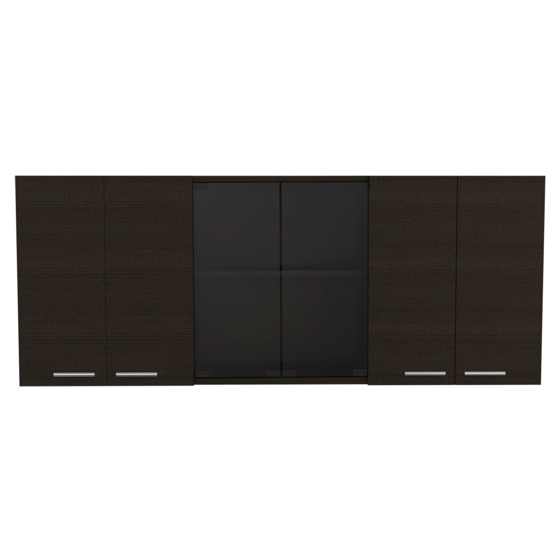 Yuma 150" Wall Cabinet, Two Close Cabinets, Two Open Shelves Black Espresso Kitchen Industrial,Modern Pine Pine Engineered Wood