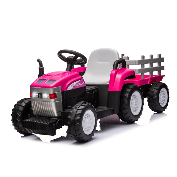 Pink, 12V7Ah Battery Powered Toy Tractor With Trailer, Remote Control,