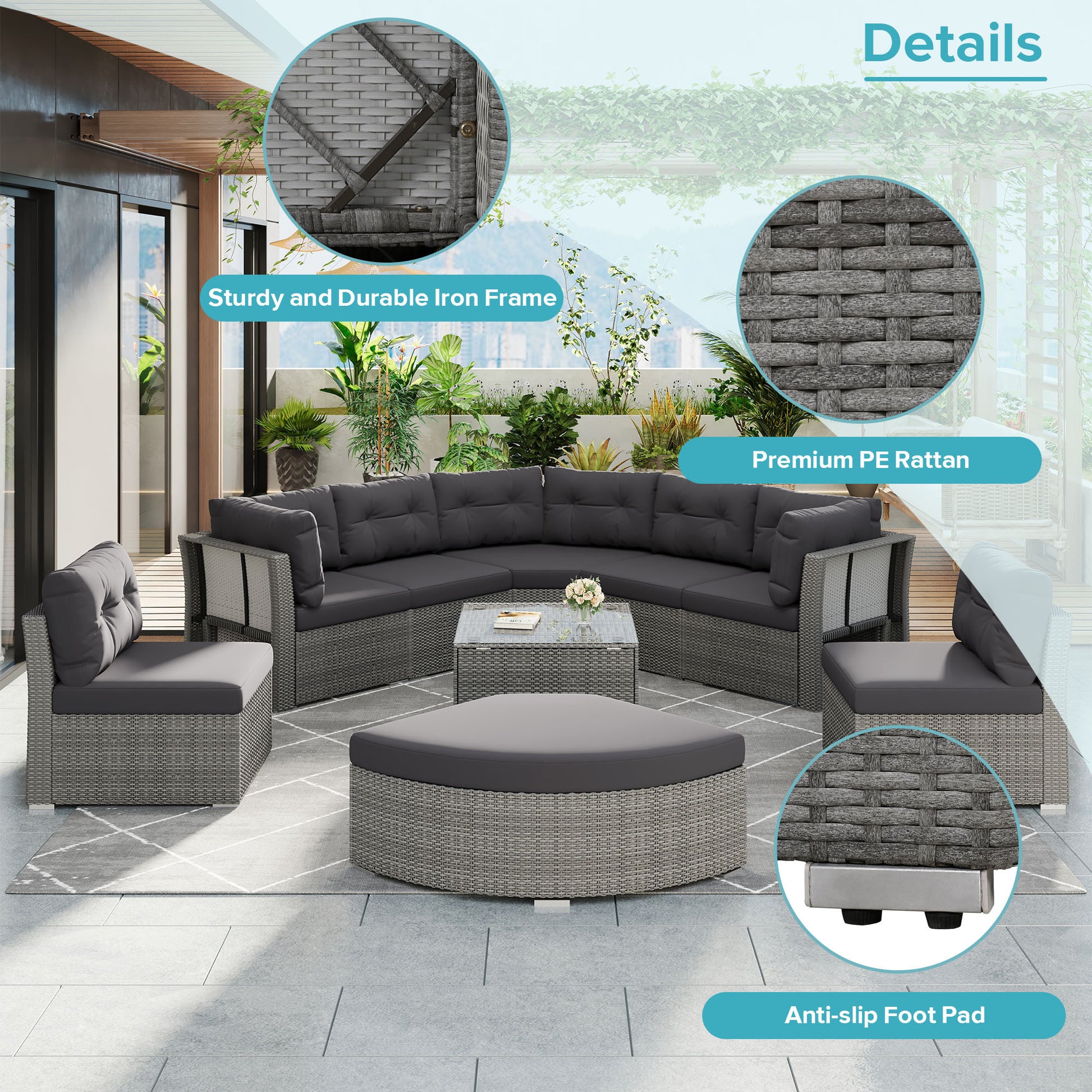 Patio Furniture Set Outdoor Furniture Daybed Rattan Sectional Furniture Set Patio Seating Group With Cushions And Center Table For Patio, Lawn, Backyard, Pool, Grey Yes Grey Water Resistant Frame Water Resistant Cushion Garden & Outdoor Sectional Seating