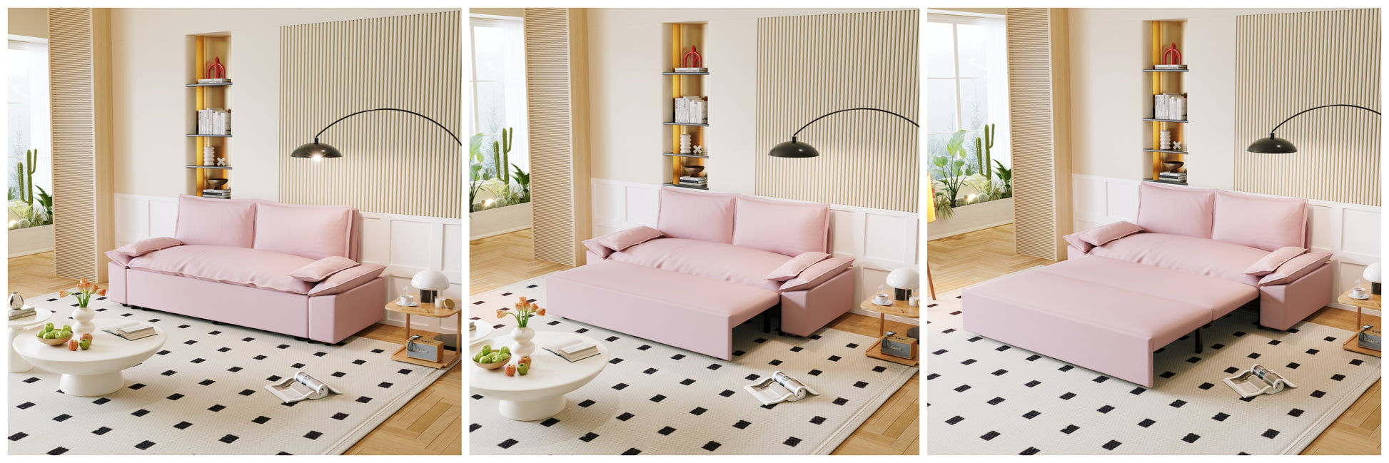 70.1" Queen Pull Out Sofa Bed, 3 In 1 Convertible Sleeper Sofa With 2 Soft Pillows,Multi Functional Velvet Loveseat Bed,Pink Pink Velvet 2 Seat