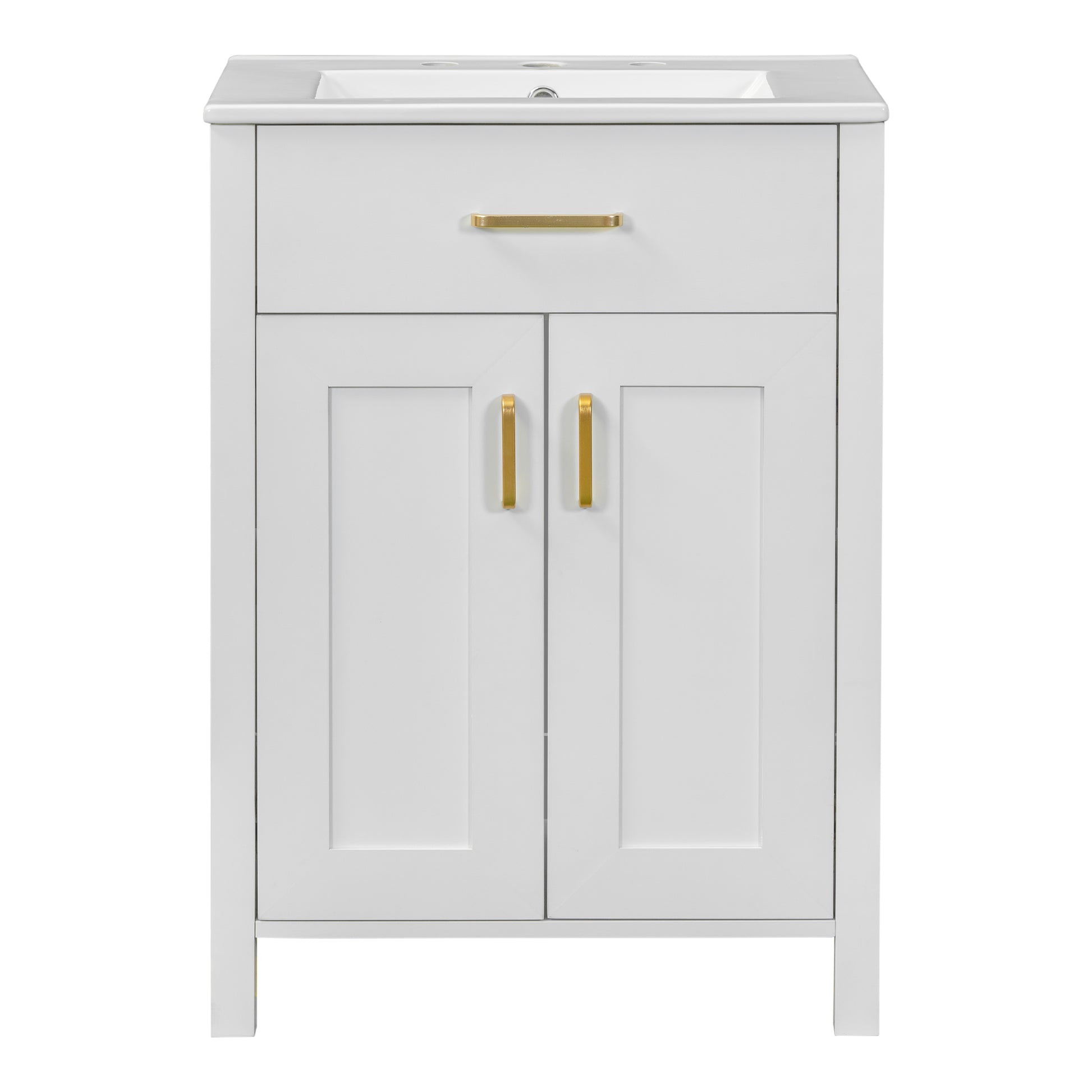 24"Bathroom Vanity Combo With Ceramic Sink, Luxurious Space Saving Vanity W24"*D18"*H34"Inch, 2 Soft Close Doors Gold White Bathroom Solid Wood Mdf